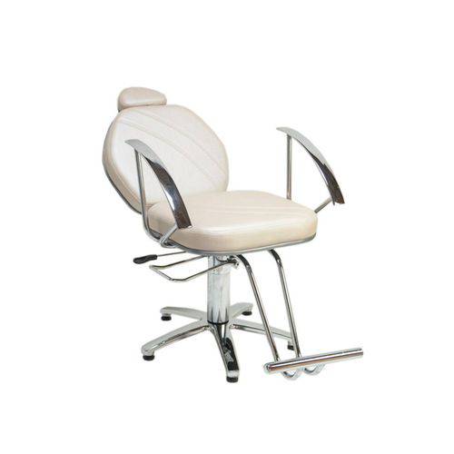Poltrona Cadeira Mirlane Reclinavel Hidraulica Cabeleireiro - Cor: Perola Acetinado