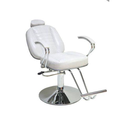 Poltrona Cadeira Turquesa Reclinavel Hidraulica Cabeleireiro - Base Redonda -Cor: Branco Croco