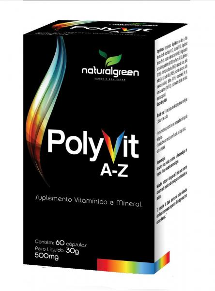 Polyvit Vitamina de A-Z 60 Cápsulas de 500mg Natural Green