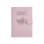 Porta Cartão de Vacina de Couro - Rosa Bebê / Prata