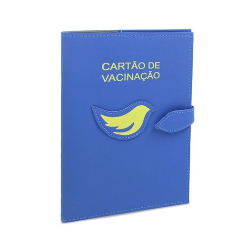 Porta Cartão Relicário de Vacina de Couro Azul / Dourado
