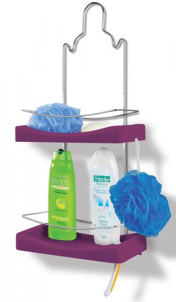 Porta Shampoo Duplo Cromo Colors Aço e Plastico Lilás 349-8 - Niquelart - Niquelart