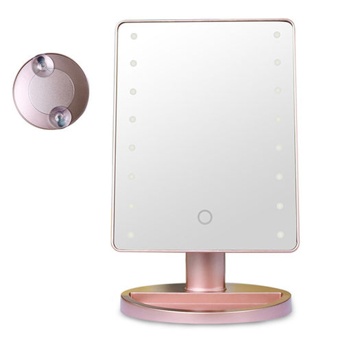 Portátil Sensor Toque 16 Leds Luz de Preenchimento Hd Praça Cosmetic Plane Espelho com Rodada 10x Magnifier Maquiagem, Maquiagem Espelho Suporte Rotativo