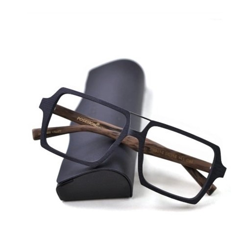 Posesion* 9016 Armação de Óculos Masculino Retangular Madeira (Preto/Marrom)