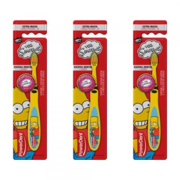 Powerdent The Simpsons + 8 Anos C/ Protetor Escova Dental (Kit C/03)