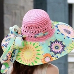 Praia Hat Ladies Grande Pattern Eave Flower Straw Sun Hat