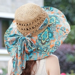 Praia Hat Ladies Grande Pattern Eave Flower Straw Sun Hat