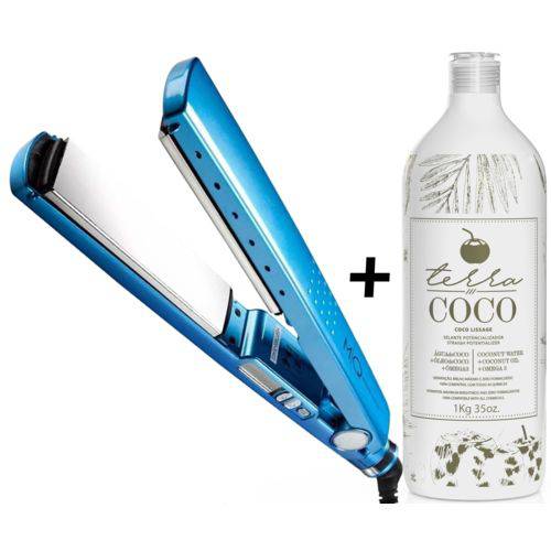 Prancha Chapinha Titanium Azul 450°F Mq Hair Profissional Acompanha Escova Progressiva de Coco 1KG