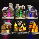 Presente Xmas Decoração Início Natal colorido LED luminoso ornamento Resina Neve Cottage