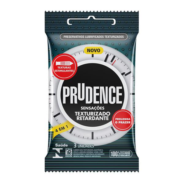 Preservativo Prudence Sensações Texturizado Retardante com 3 Unidades