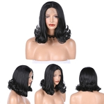 Black Curly Wave Short Wigs Fashion Sexy Lace Front Wave Synthetic Wig