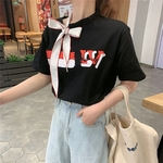Primavera-Verão Bow Lace manga curta base Female T-shirt