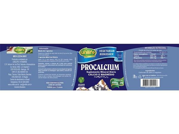 Procalcium Cálcio e Magnésio 400g em Pó Unilife