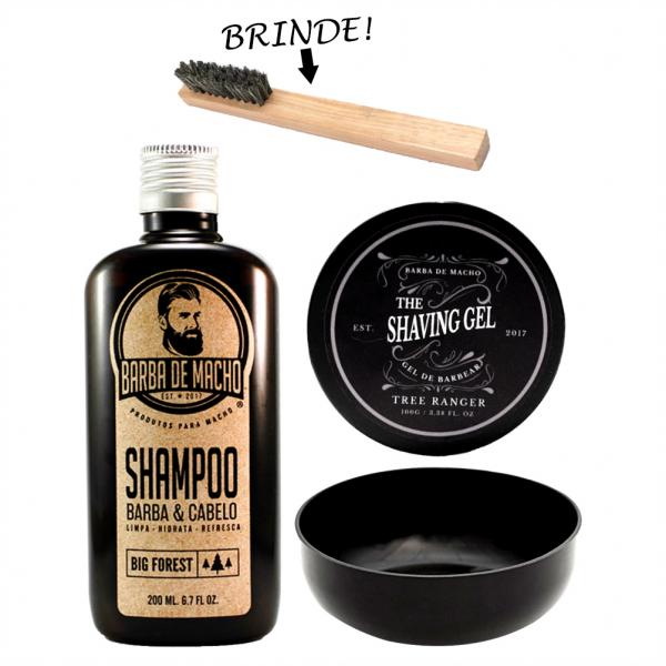 Produtos Barbearia Shampoo + Shaving Gel + Tigela Salão - Barba de Macho
