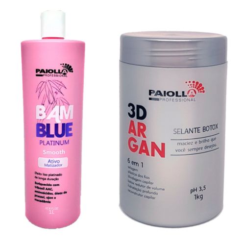Progressiva de Cabelo Bam Blue 1L + Botox Capilar 3D Argan 1kg Paiolla