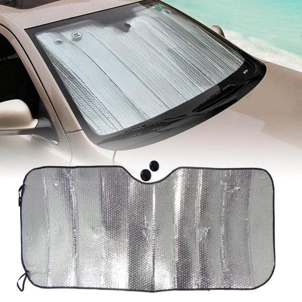 Protetor Solar Automotivo Para-brisa Universal Prata Metalizado Dobrável Suporte Ventosa Quebra Sol - Carrhel