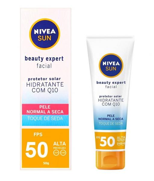 Protetor Solar Beauty Expert Facial Pele Normal a Seca Toque Seda Hidratante Com Q10 FPS50 50g Nivea 1 Unidade