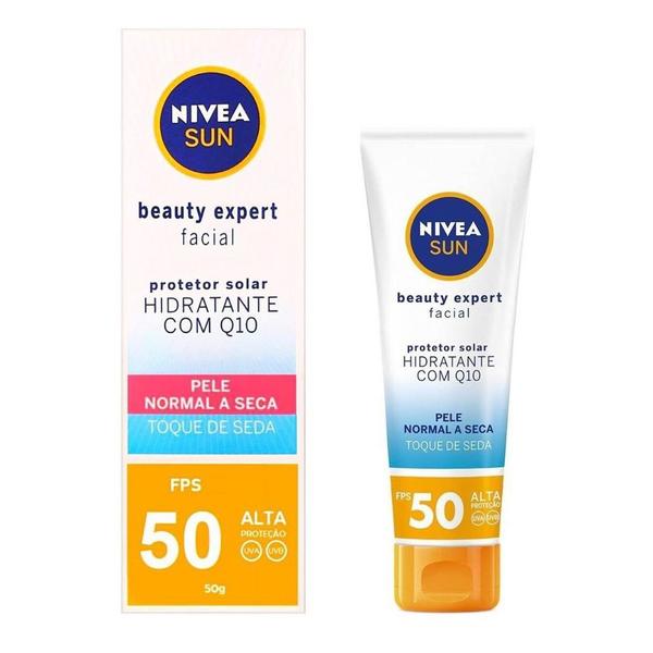 Protetor Solar Beauty Expert Facial Pele Normal a Seca Toque Seda Hidratante com Q10 FPS50 50g Nivea