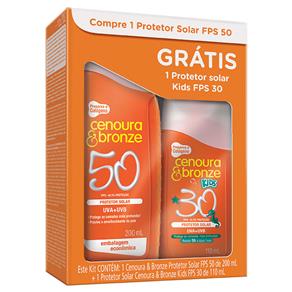 Protetor Solar Cenoura & Bronze FPS 50 – 200ml + Protetor Solar Cenoura & Bronze FPS 30 Kids – 110ml