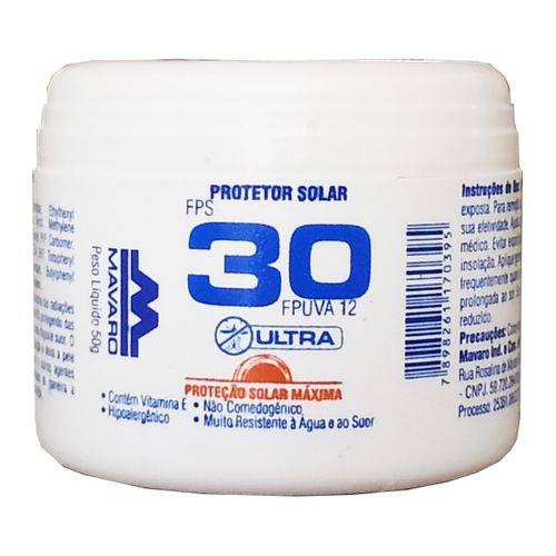 Protetor Solar Creme FPS 30 50g Mavaro