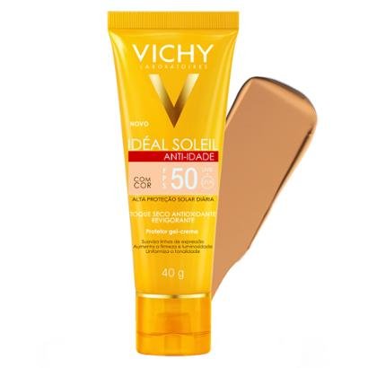 Protetor Solar Facial com Cor Vichy Idéal Soleil Toque Seco FPS50 Universal 40g