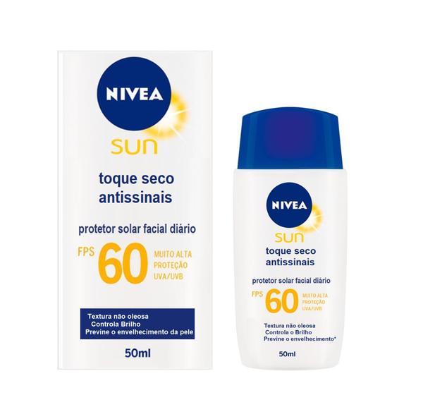 Protetor Solar Facial Diário Toque Seco Antissinais FPS60 50ml - Nivea Sun 1 Unidade