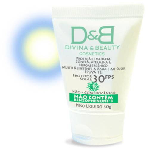 Protetor Solar Facial e Corporal FPS30 Vitamina e Hidratante Divina & Beauty 30g