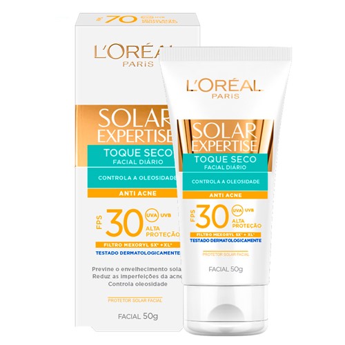 Protetor Solar Facial L'oréal Solar Expertise Toque Seco Antiacne FPS 30 com 50g