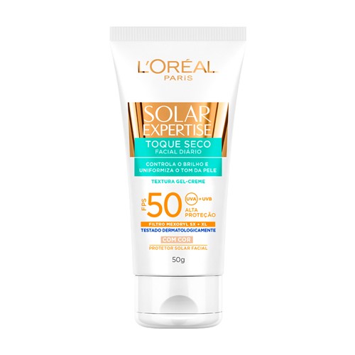 Protetor Solar Facial L'oréal Solar Expertise Toque Seco com Cor FPS 50 Gel Creme com Efeito de Base com 50g