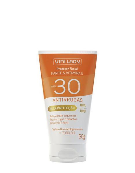 Protetor Solar FPS 30 Facial Antirrugas - Karité e Vitamina e 50g - Vini Lady