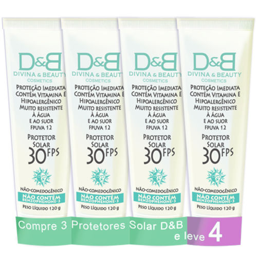 Protetor Solar FPS30 Rosto e Corpo Divina & Beauty Compre 3 Leve 4