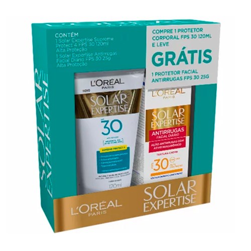 Protetor Solar L'oréal Solar Expertise Supreme Protect FPS 30 Loção 120ml + Grátis Solar Expertise Facial Antirrugas FPS 30 com 25g