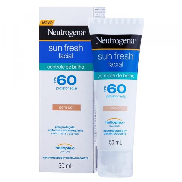 Protetor Solar Neutrogena Sun Fresh Facial Controle de Brilho com Cor FPS 60 50ml - Neutrogena Sun Fresh