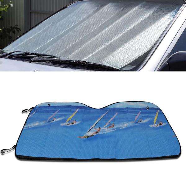 Protetor Solar Para-brisa Quebra Sol Dobrável Universal Estampa Wind Surf Prata com Suporte Ventosa - Tech One