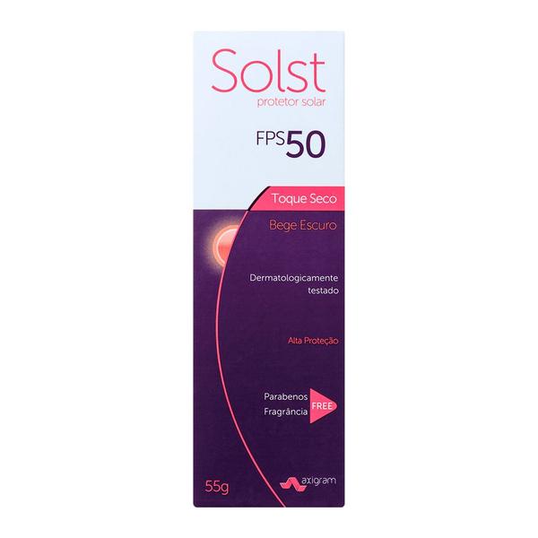 Protetor Solar Solst FPS 50 Toque Seco Cor Bege Escuro 55g