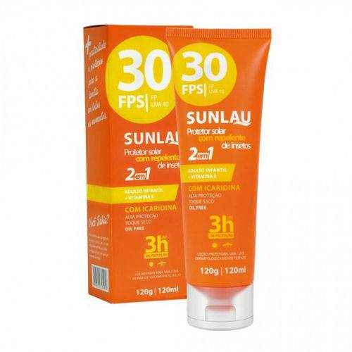 Protetor Solar Sunlau 30fps Oil Free com Repelente de Insetos Icaridina 120g