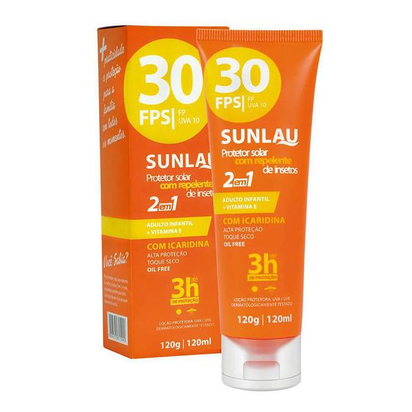 Protetor Solar Sunlau com Repelente de Insetos FPS 30 UVA/UVB com Icaridina e Vitamina e