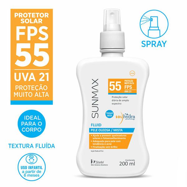 Protetor Solar Sunmax Fluid Pele Oleosa e Mista FPS 55 Spray - Sun Max