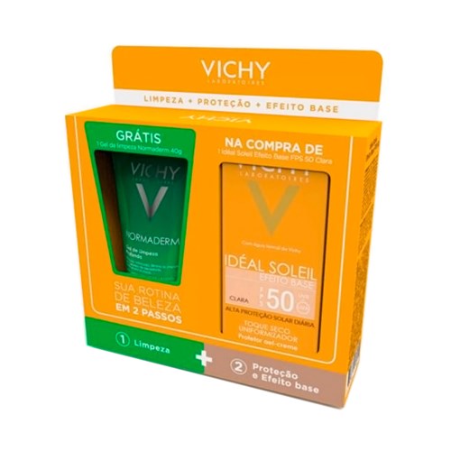 Protetor Solar Vichy Idéal Soleil Toque Seco Cor Clara FPS 50 40g + Grátis Normaderm Vichy Gel de Limpeza Profunda Facial 40g