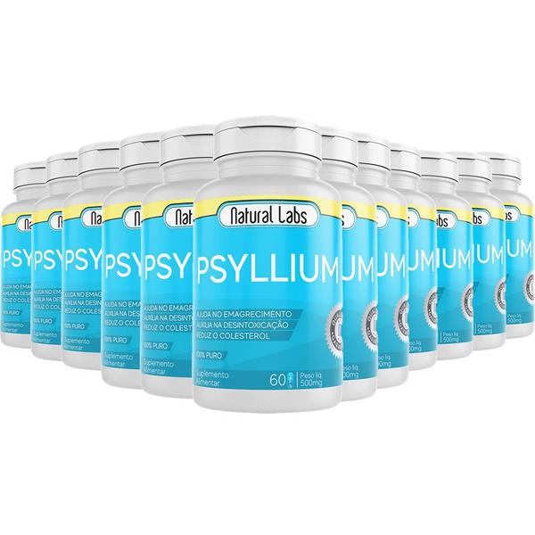 Psyllium Natural Labs 60 Cáps 500mg - Kit 12 Potes
