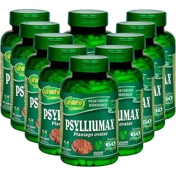 Psylliumax Psyllium Emagrecimento 60 Cápsulas 550mg Kit com 10 - Unilife