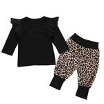 Pure Cotton terno preto manga comprida Lace solto luva com Leopard longo Bloomers duas peças Suit