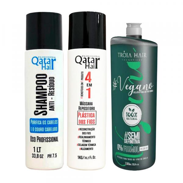 Qatar Hair Kit Selagem 4 Em 1 + Vegano Tróia Hair 3x1l