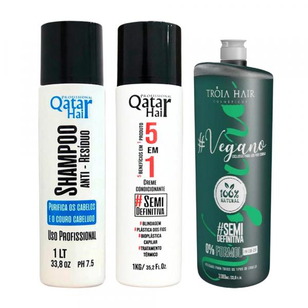 Kit Semi Definitiva 5 em 1 Qatar Hair + Vegano Tróia 3x1litro - Tróia Hair