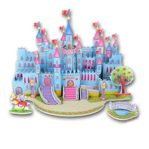 Qiyun 3d Puzzle De Madeira Blue Castle Buliding Blocos Brinquedo Educativo Diy Para Crianças Crianças