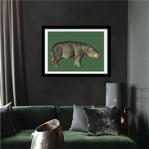 Quadro- Animais Vintage - Hipopótamo (Preto, 50X60)