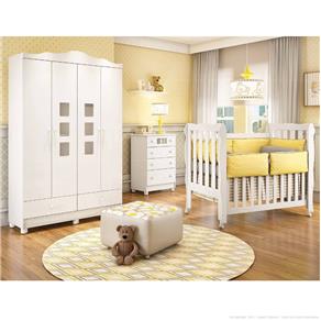 Quarto Infantil Completo com Berço Certificado Pelo INMETRO Mini-cama, Guarda-roupa e Cômoda Lila Branco - Carolina Baby
