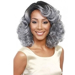 14 Inch Women Fashion Long Curly Wave Hair Wigs for Women Black Mix Gray Curly None Lace Front Wig(Color:Gray)
