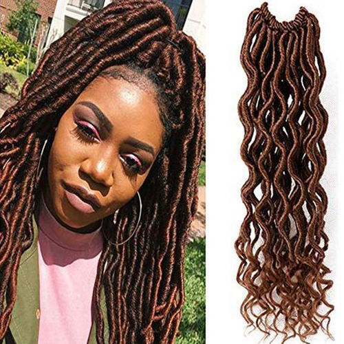 Quente! 1Packs / Lot Fashion Curly Faux Locs Braids 20Inch Goddess Locs Crochet Hair with Curly Ends Omber Braids Hair Synthetic Hair Extensions