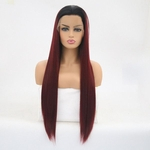 Hot! 26 Inch KaneKalon Futura Middle Part Long Straight Lace Front Hair Wigs Black Ombre Bug Synthetic Lace Front Wig For Women